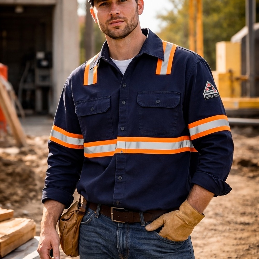 Bulwark Mens FR Flame Resistant Work Shirt CAT 2 Reflective Size 3XL Functional